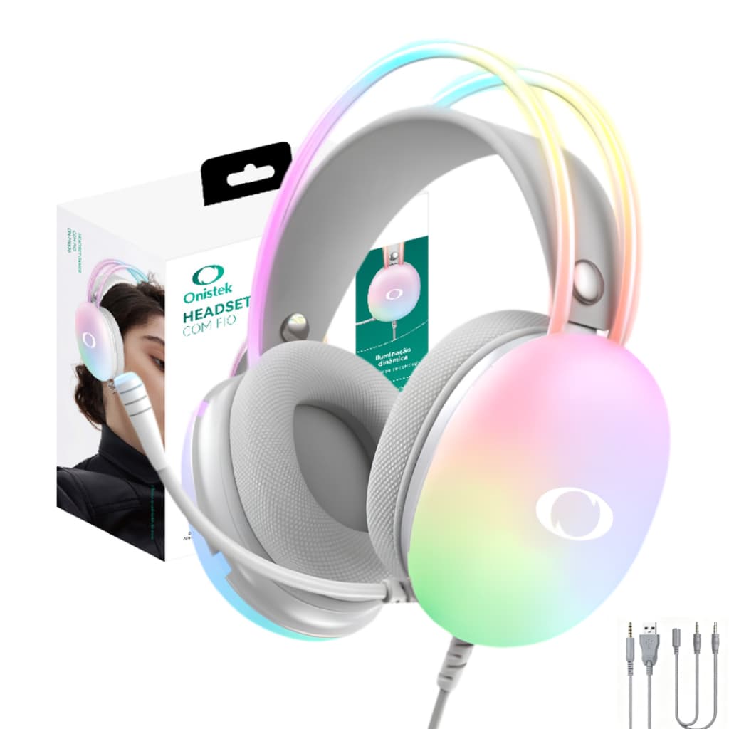 Fone Gamer Headset Com Fio RGB LED Microfone USB P2 50mm Estéreo Para PC PS4 Xbox Notebook-Onistek