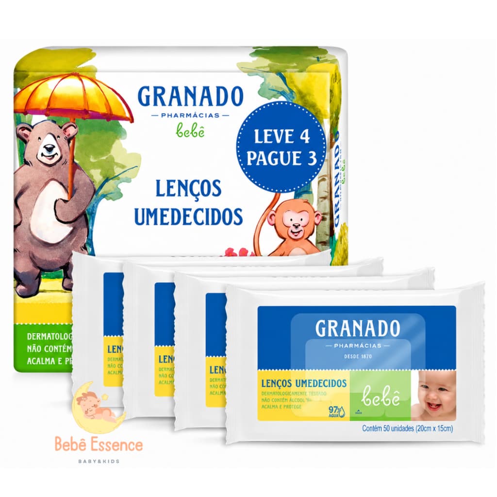 Kit 4 Pacotes Lenços Umedecidos Granado Bebê Hipoalergênico Tradicional 200 Unidades