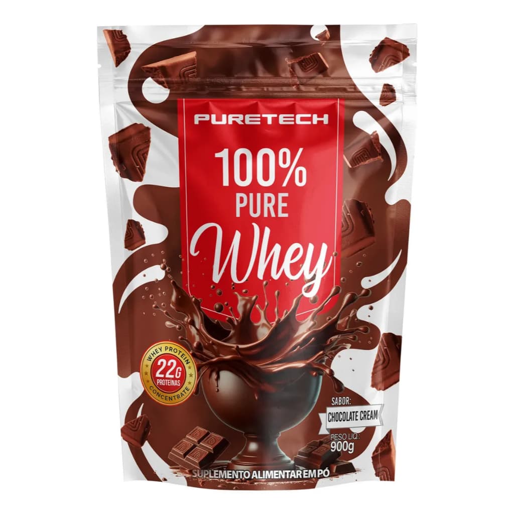 Whey Protein Protein 100% Pure Concentrado Refil 900g Sabor Chocolate Puretech