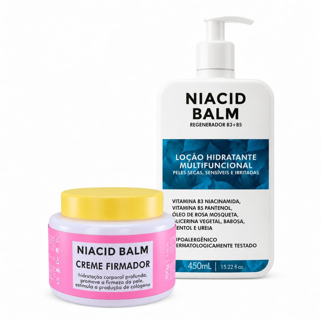 Kit Hidratante Corporal Niacid Balm Loção Hidratante 450ml Creme Corporal 200g Niacinamida Pantenol