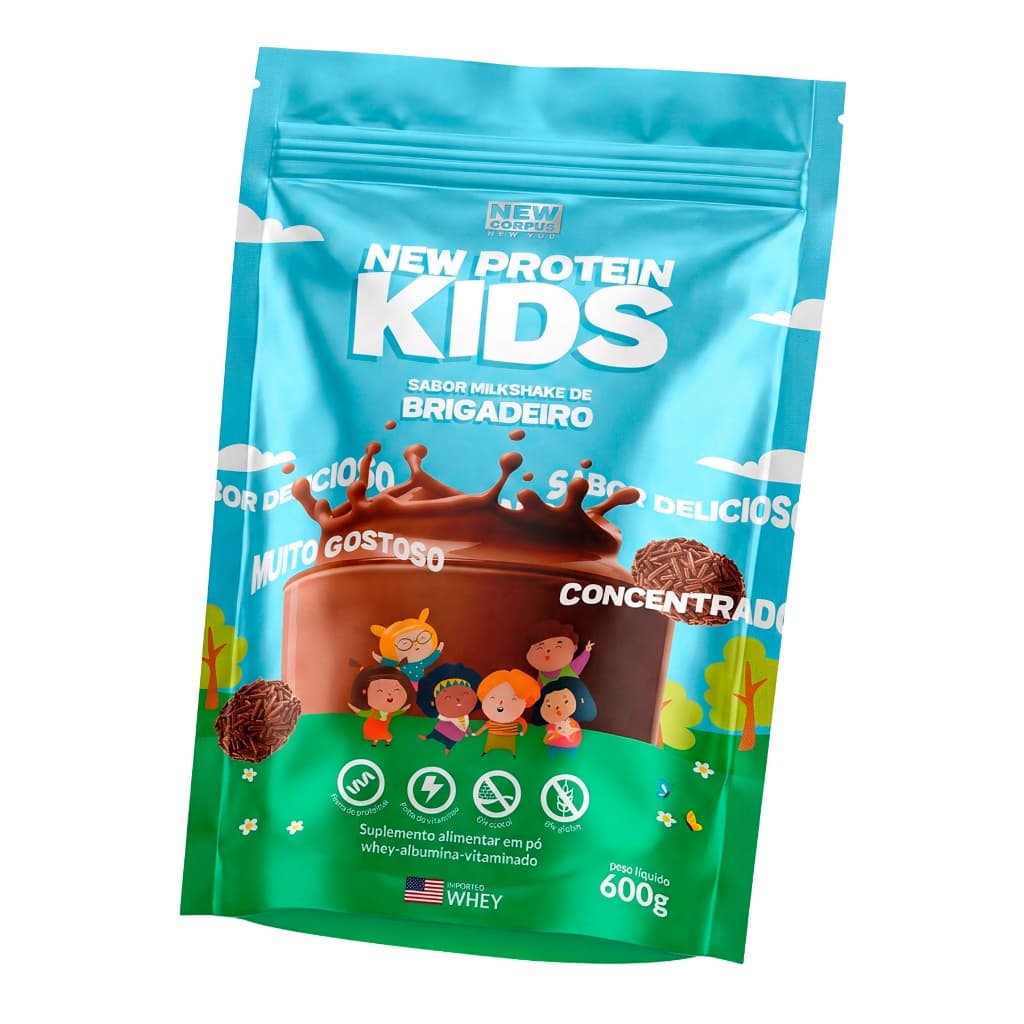 Whey New Protein Kids 600g c/ 12 Vitaminas Proteína para Crianças a partir de 4 Anos Sabor Brigadeiro