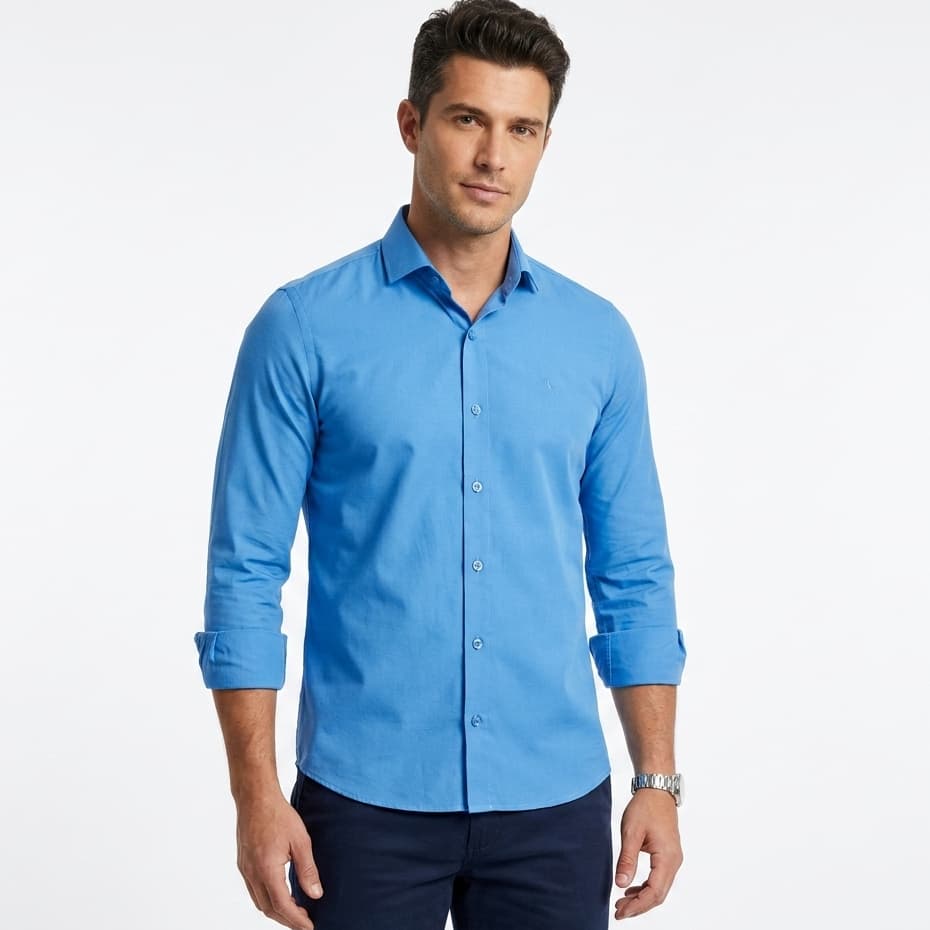 Camisa Social Masculina Amil Manga Longa Slim Sem Bolso Sofisticada