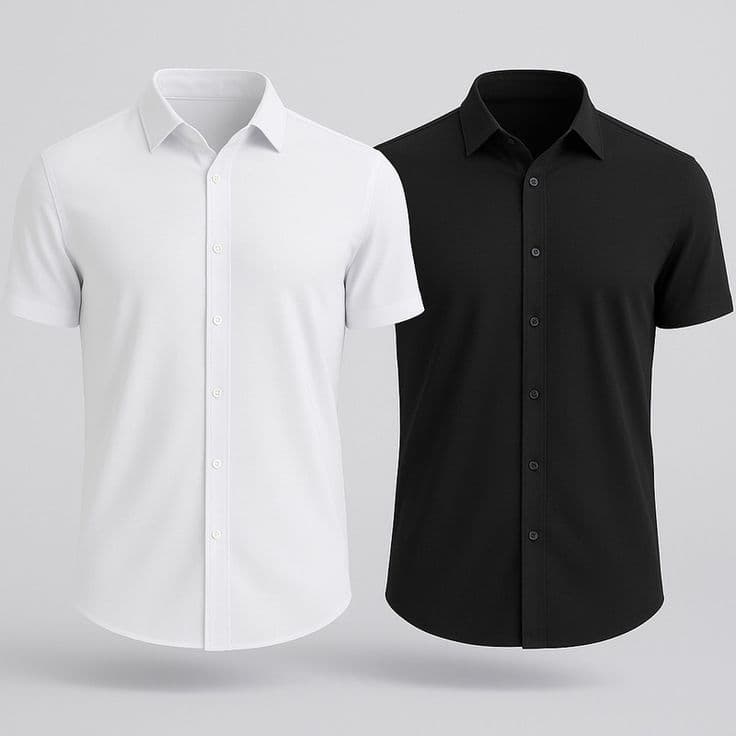 **Kit 2 Camisas Sociais Masculinas Tricoline Manga Curta – Camisa Social Casual Slim Confortável para Trabalho Casual