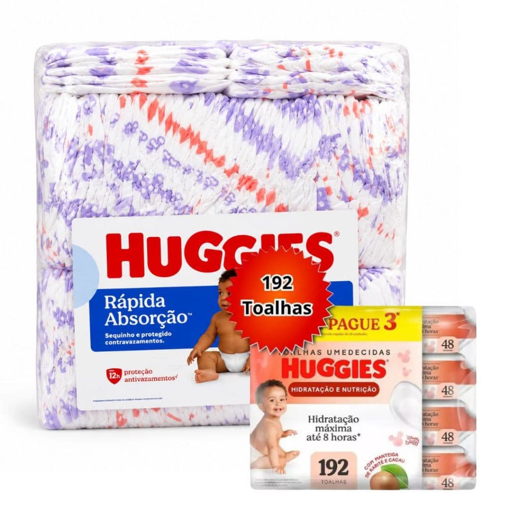 Kit 100 Fraldas Huggies original de primeira linha + 192 toalhas umedecidas Huggies