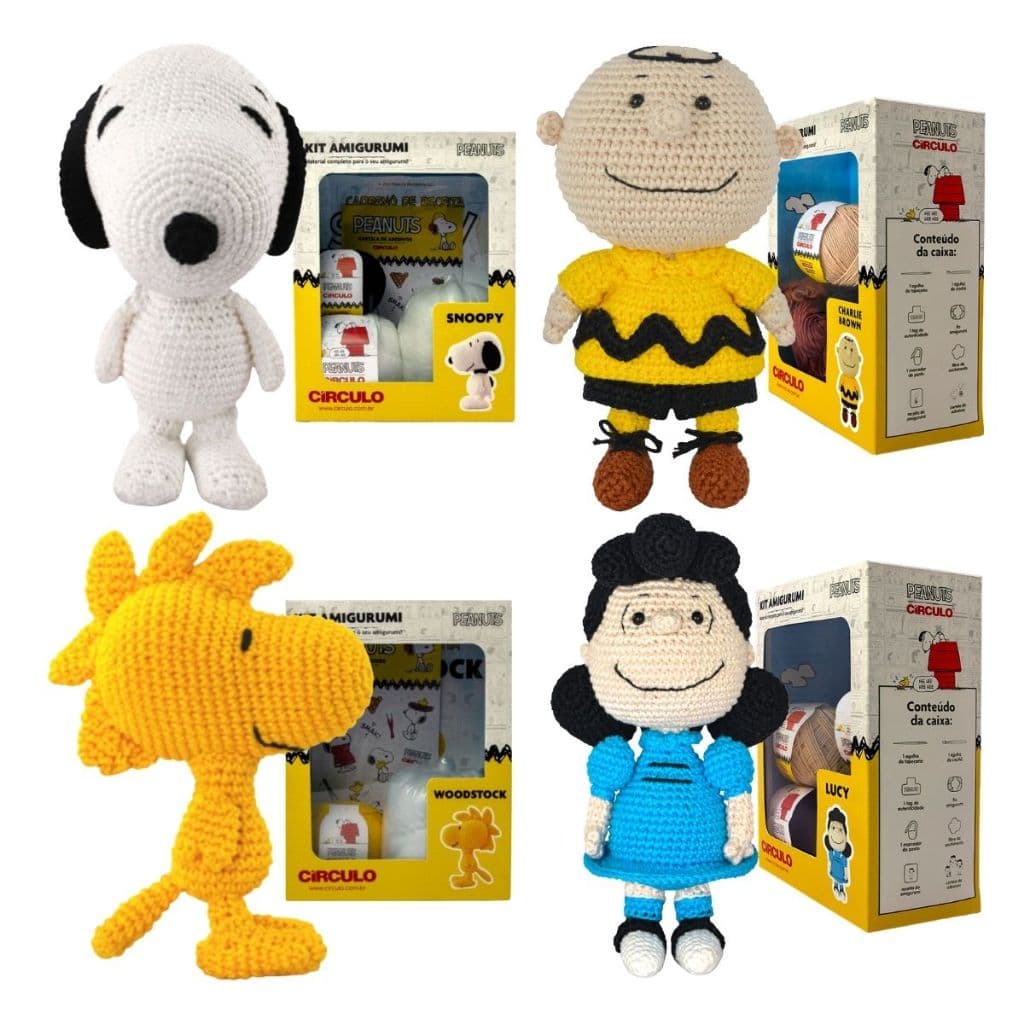 Amigurumi Coleção Peanuts Snoopy E Woodstock Círculo Kit Passo a Passo Boneco Crochê