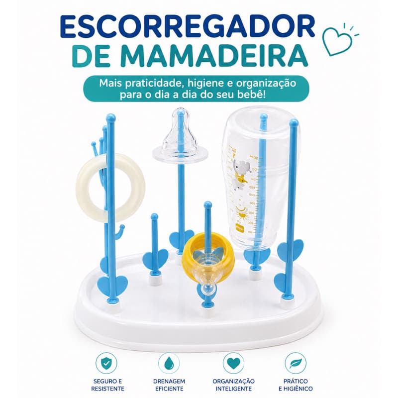 Escorredor Suporte Multifuncional Mamadeiras Chupeta Bico Copos Acessórios Enxoval Bebê Organizador Portátil