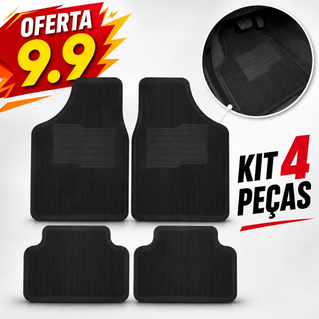 Jogo Tapete Automotivo Universal Borracha Preto 4 Peças Sem Logo Lavável Proteção Para Carro