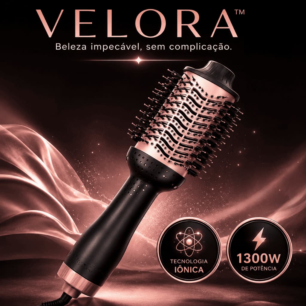 Escova Secadora VELORA™ 1300W Bivolt Profissional com Íons 3 Temperaturas Alisa Modela Seca Cabelos