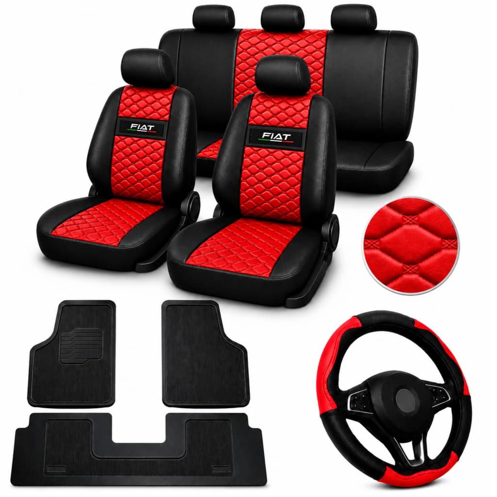 kit Capa Banco Automotivo Couro + Tapete 5 peças preto para  carro Fiat Todos Modelos