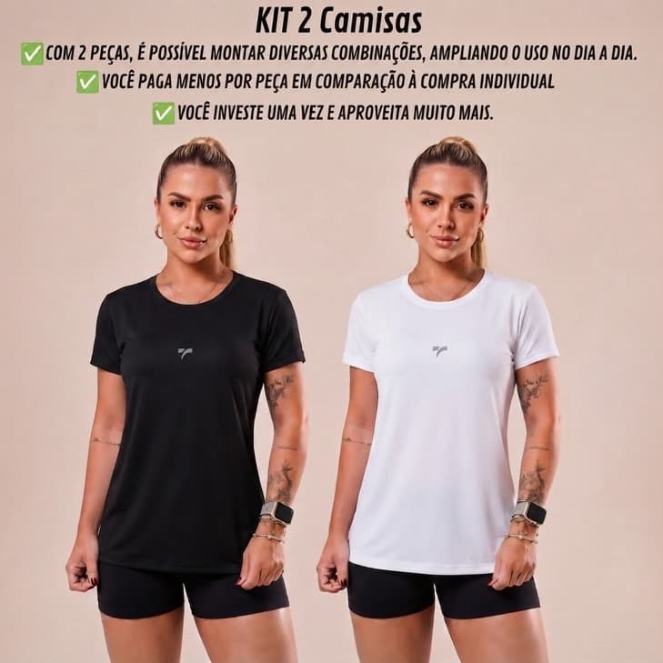 Kit 2 camisa Dry Fit Feminina Academia Musculação Treino Anti Suor Anti Odor Caminhada Baby Look Furadinha