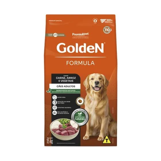 Ração Golden Fórmula para Cachorro Adulto Carne e Arroz 15kg Premier Pet Ração Seca Cães Adultos