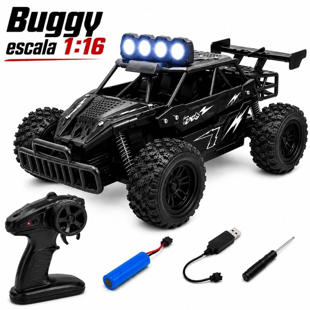 Carrinho 4x4 Controle Remoto RC Buggy 20km/h 1:16  Off Road 2.4 GHz Recarregável Escalador - ALLOY