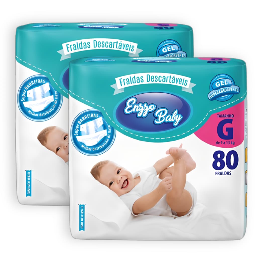 Kit 2 Fralda Descartável Enzzo Baby Tamanho G - Total 160 Unidades Econômico