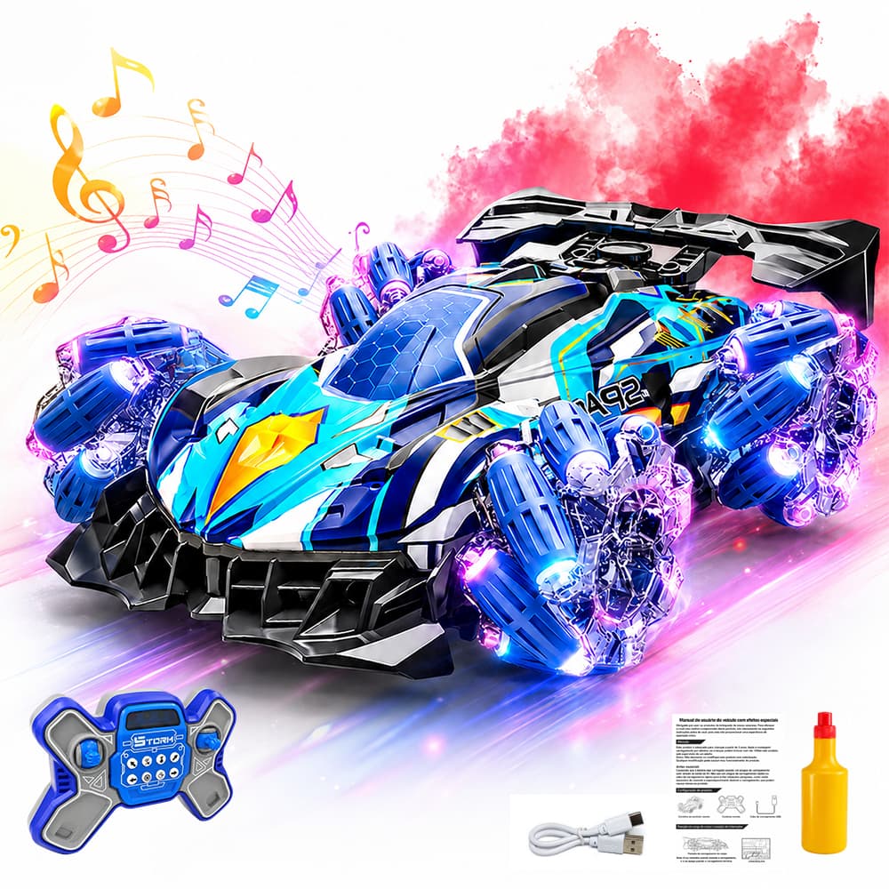 Carrinho de Controle Remoto Drift 360 LED Spray RC Racing Car Mecanum 2.4G