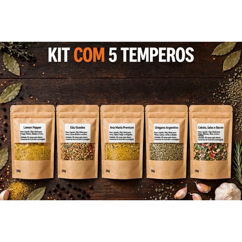KIT COM 5 TEMPEROS E CONDIMENTOS