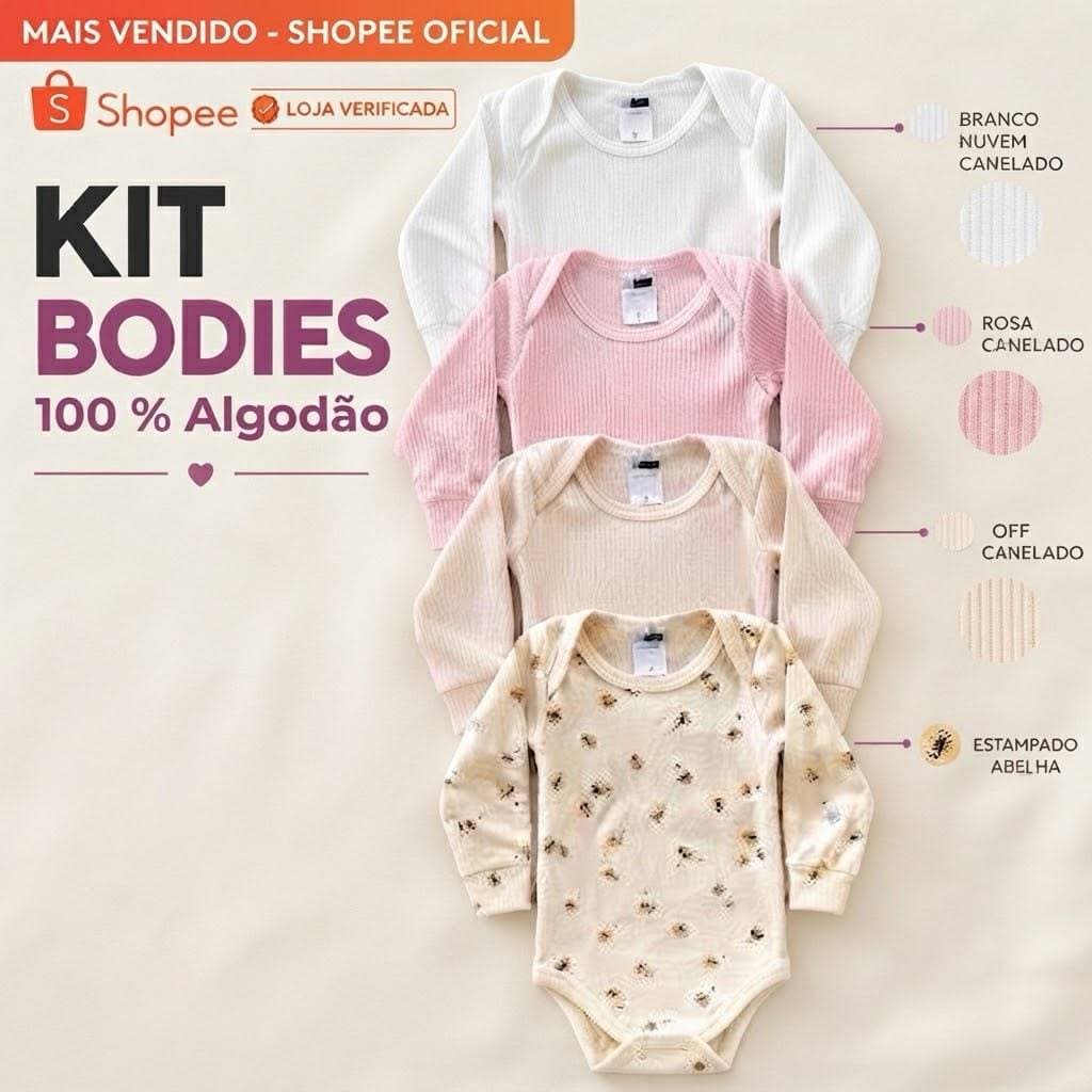 Kit body bebê canelado 100% algodão I Manga longa , macio e confortável I Menino e Menina