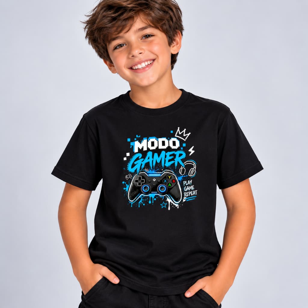 Camiseta Infantil Juvenil Unissex T-Shirt Modo Gamer Videogame Controle Várias Cores