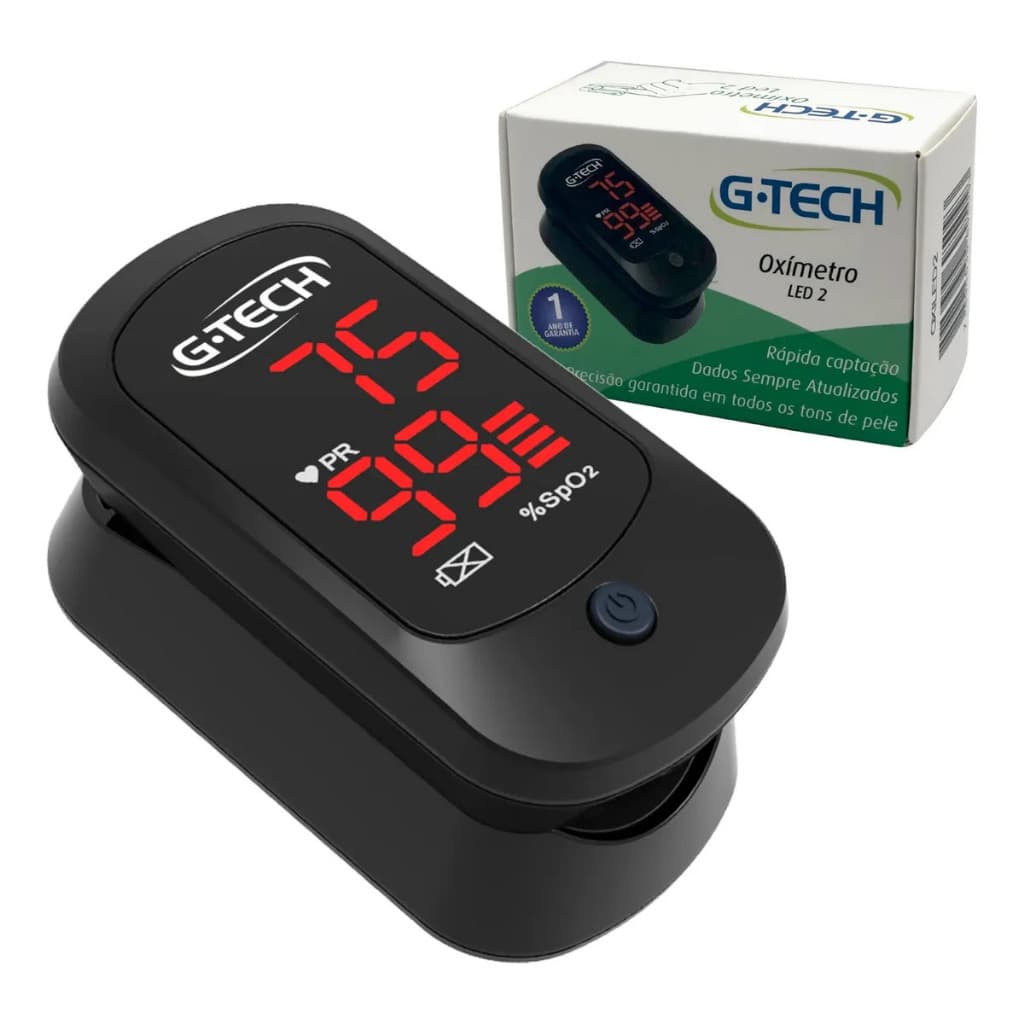 Oxímetro Pulso de Dedo G-Tech Led 2 Digital Spo2 Frequência Cardíaca Profissional Com ANVISA
