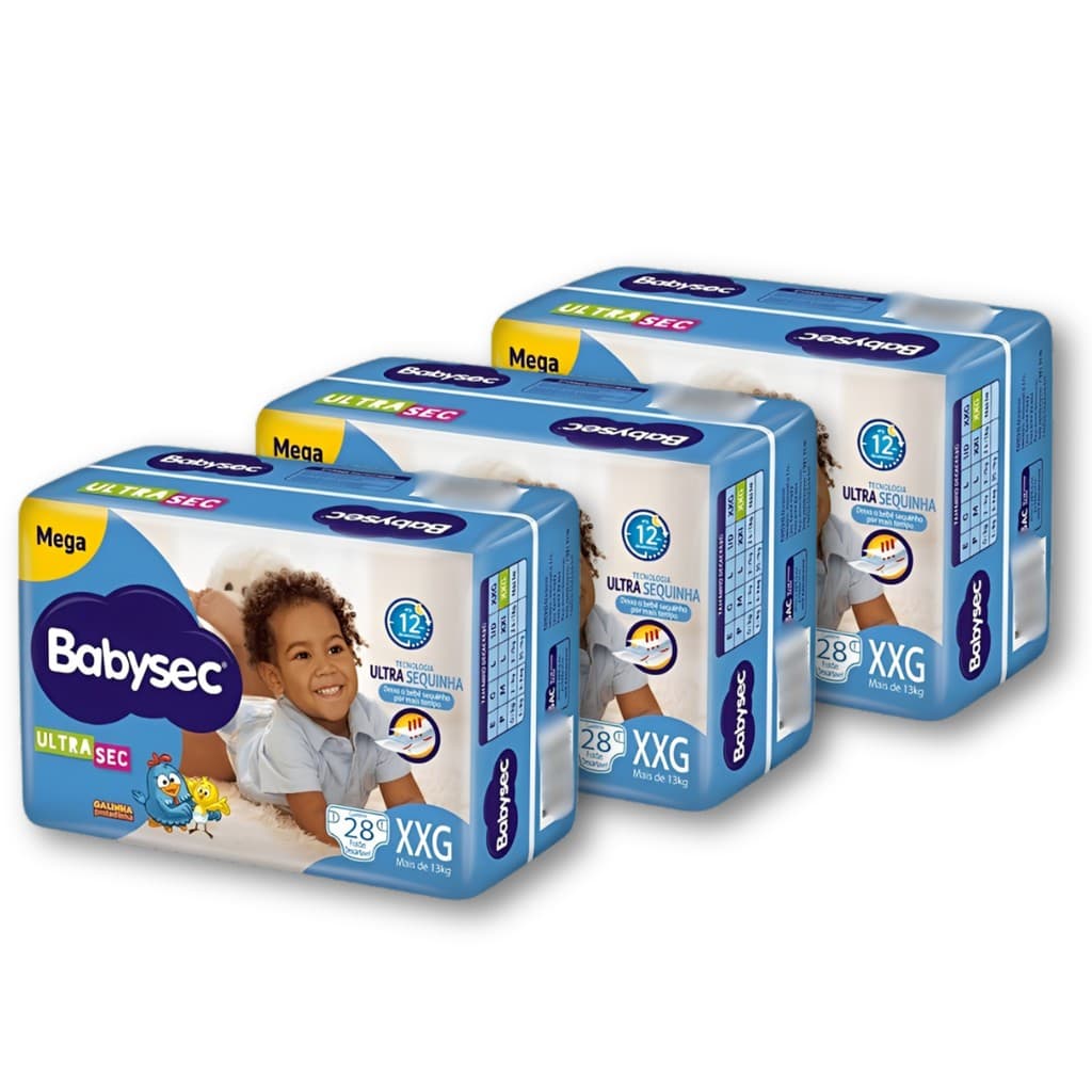 Kit 3 Fralda Descartável Babysec Mega UltraSec Tam XXG Galinha Pintadinha - Total 84 Unidades