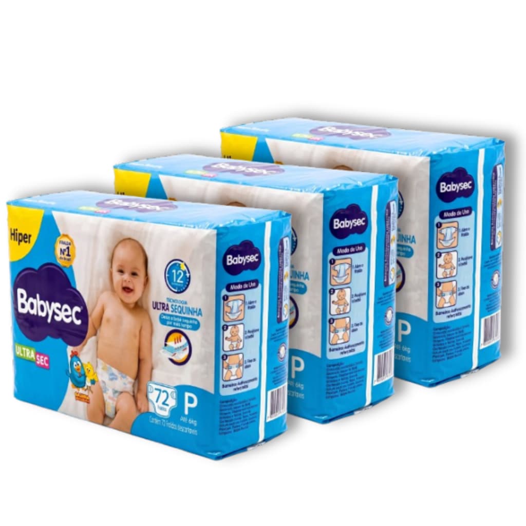Kit 3 Fralda Descartavel Babysec Hiper Galinha Pintadinha - Tam P - Total 216 Unidades