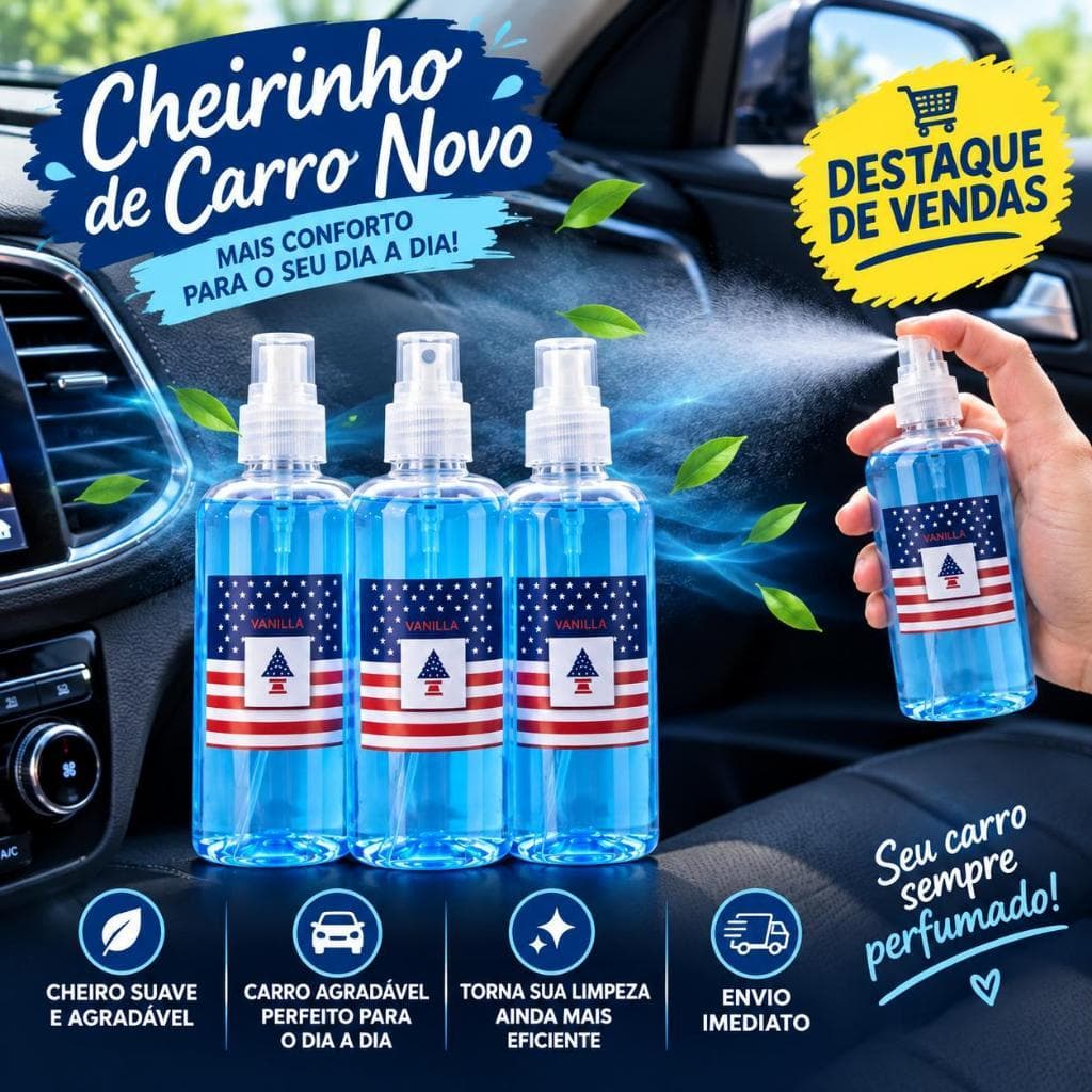 Kit 3 Aromatizante Cheirinho De Carro Novo 60ml - Escolha Seu Kit (1, 2 ou 3 Unidades) Aroma VANILLA