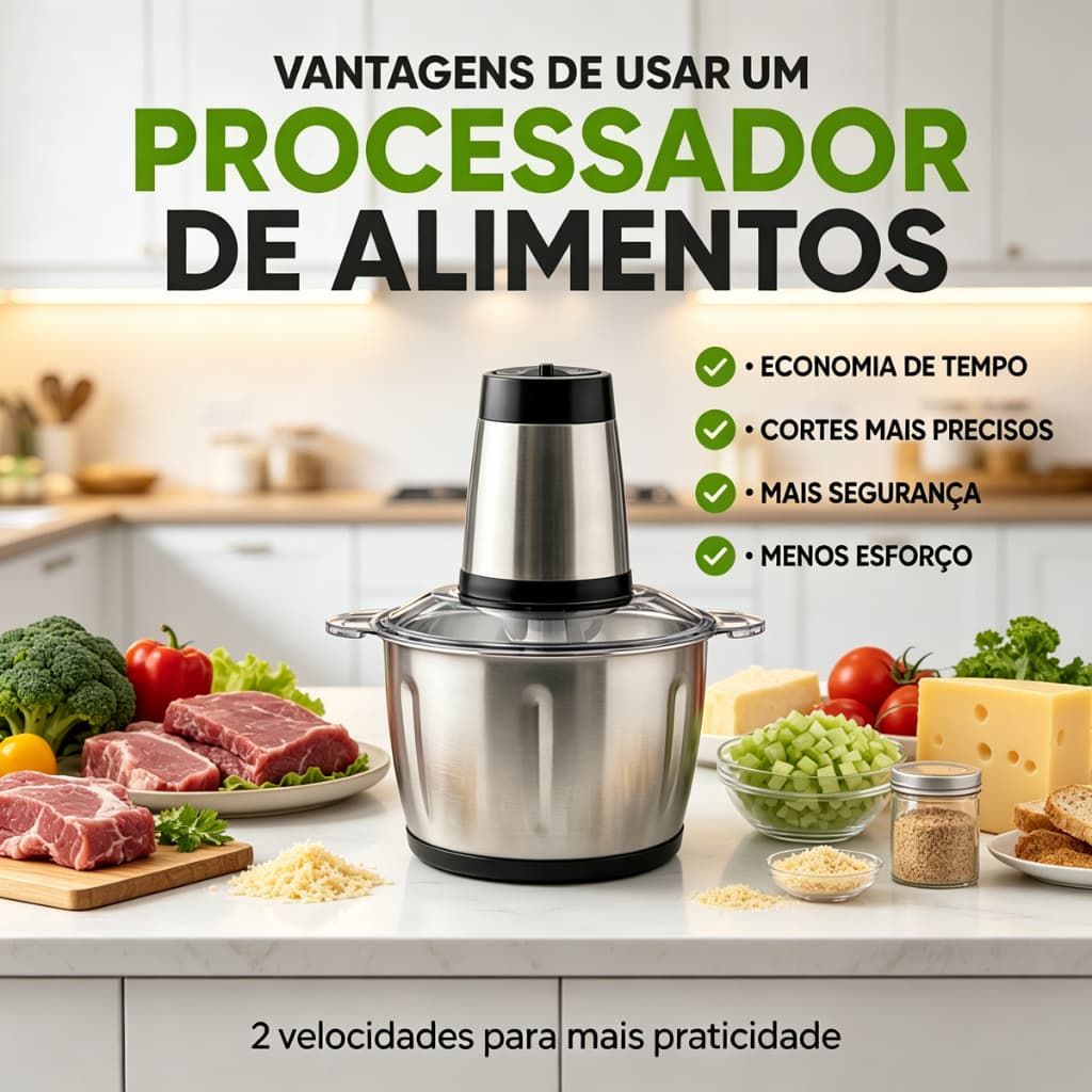 Processador 2L/3L Potente | Moedor de Carne e Picador de Legumes e Temperos | Copo Inox | 110V/220V