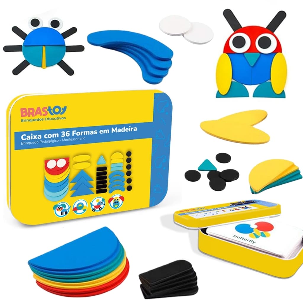 Brastoy Brinquedo Educativo Quebra-cabeças de madeira educativos para crianças 36 blocos e 60  cartas
