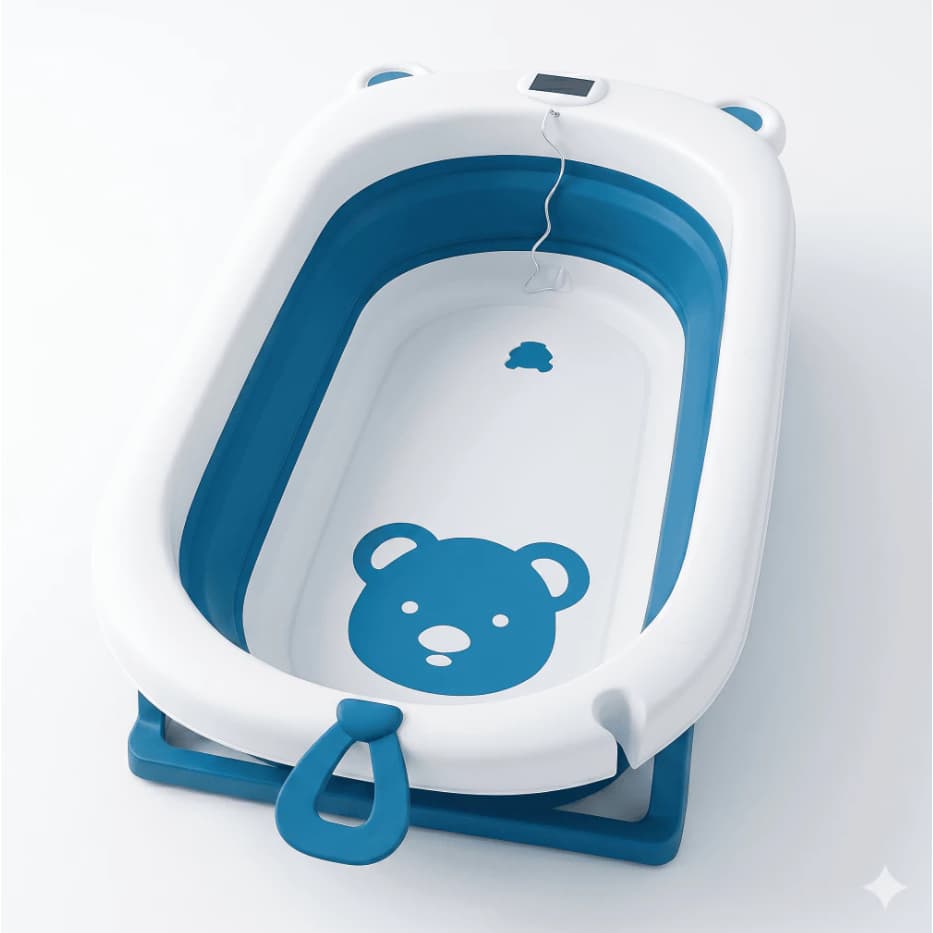 Banheira Ergonômica Para Bebê Dobrável Com Medidor De Temperatura E Almofada Banho Infantil 0 A 3 Anos