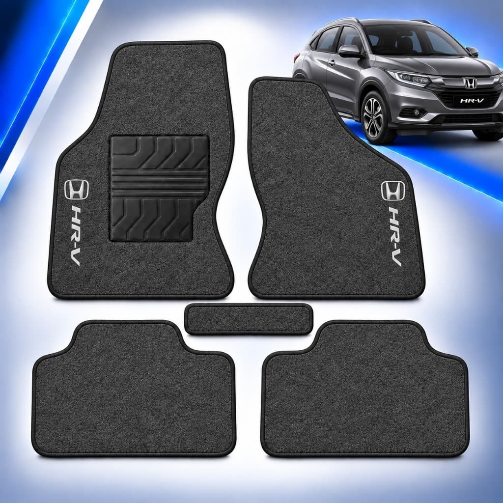 Kit 5 Tapetes Automotivos Requinte Honda HR-V 2015 a 2020 Carpete Logo Bordado