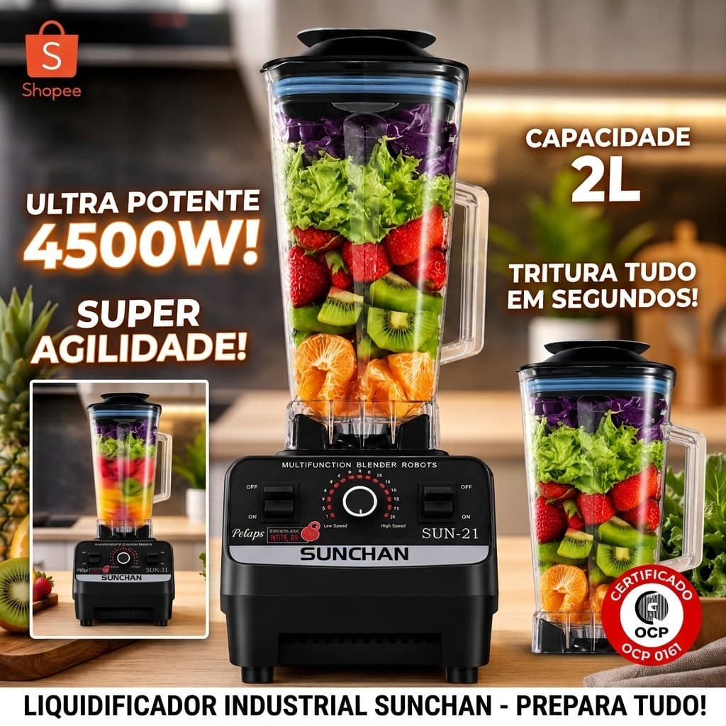 Liquidificador Potente 4500W Capacidade 2 Litros Alta Performance 127V Uso Domestico Sortidos