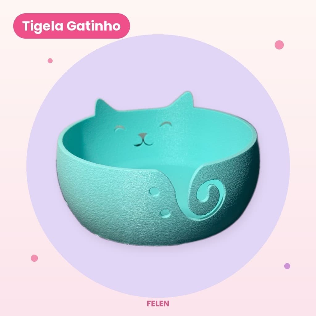 Tigela Porta Novelo Gatinho para Crochê | Suporte para Novelo de Lã e Barbante que Não Rola nem Embola