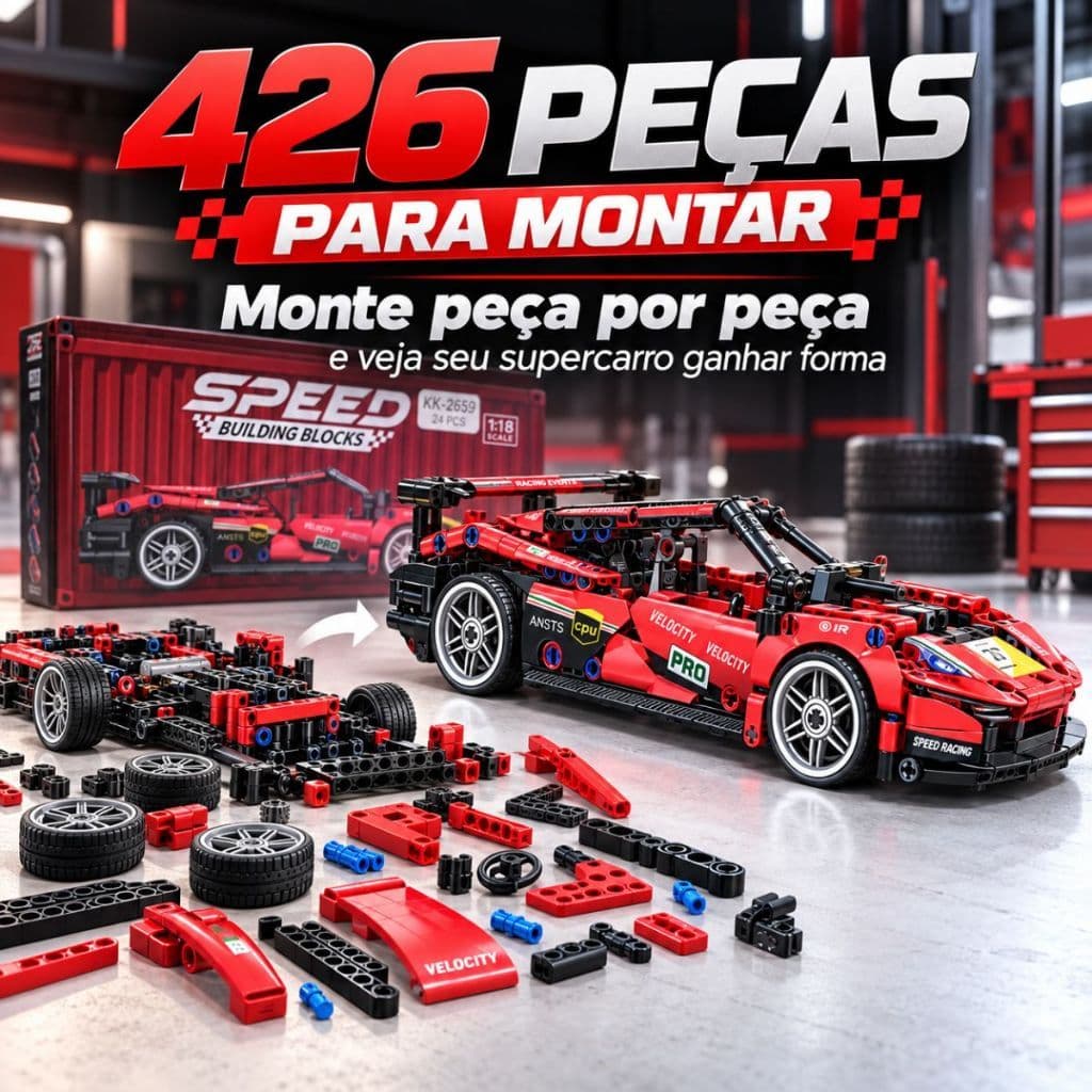 Brinquedo Miniatura 426 Peças Carrinho 1:18 Blocos De Montar Ferrari Vermelha Tipo Technique Lego