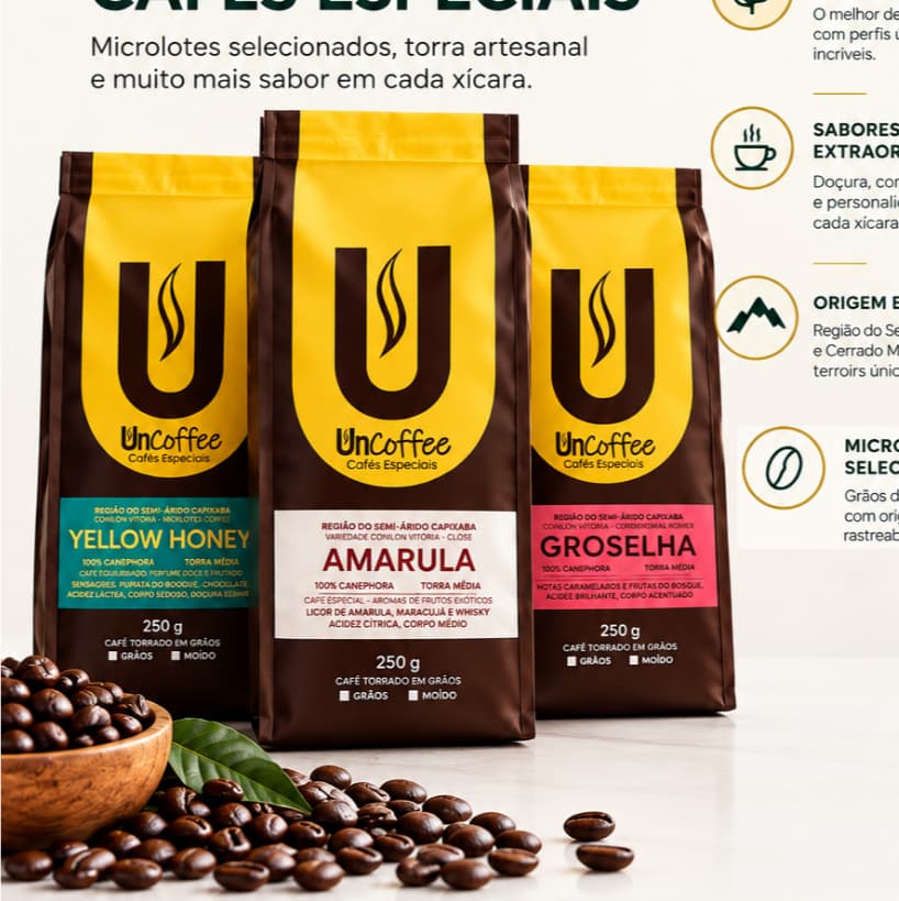 Café Especial UnCoffee Trio Conilon Raridades 250g ou 500g em GRÃOS ou MOÍDO