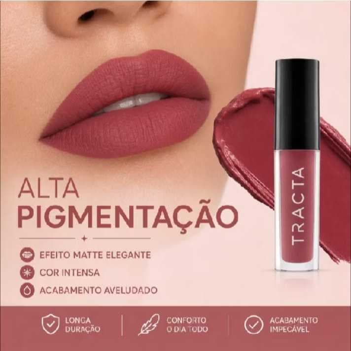 Batom Líquido Tracta Alta Pigmentação Efeito Matte Elegante Acabamento Aveludado