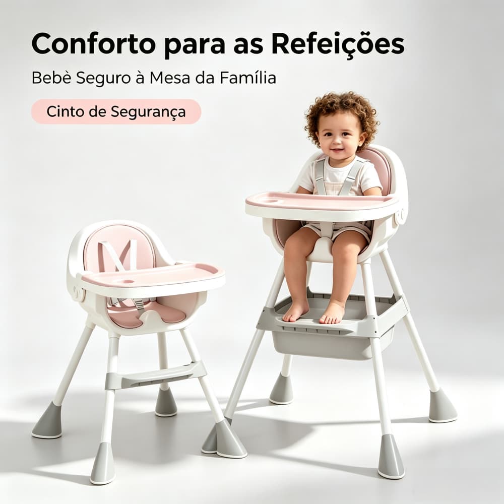 Cadeira de Alimentação Bebê 3 em 1 Portátil Regulável Bandeja Dupla Destacável com Rodinhas Suporta 60 kg