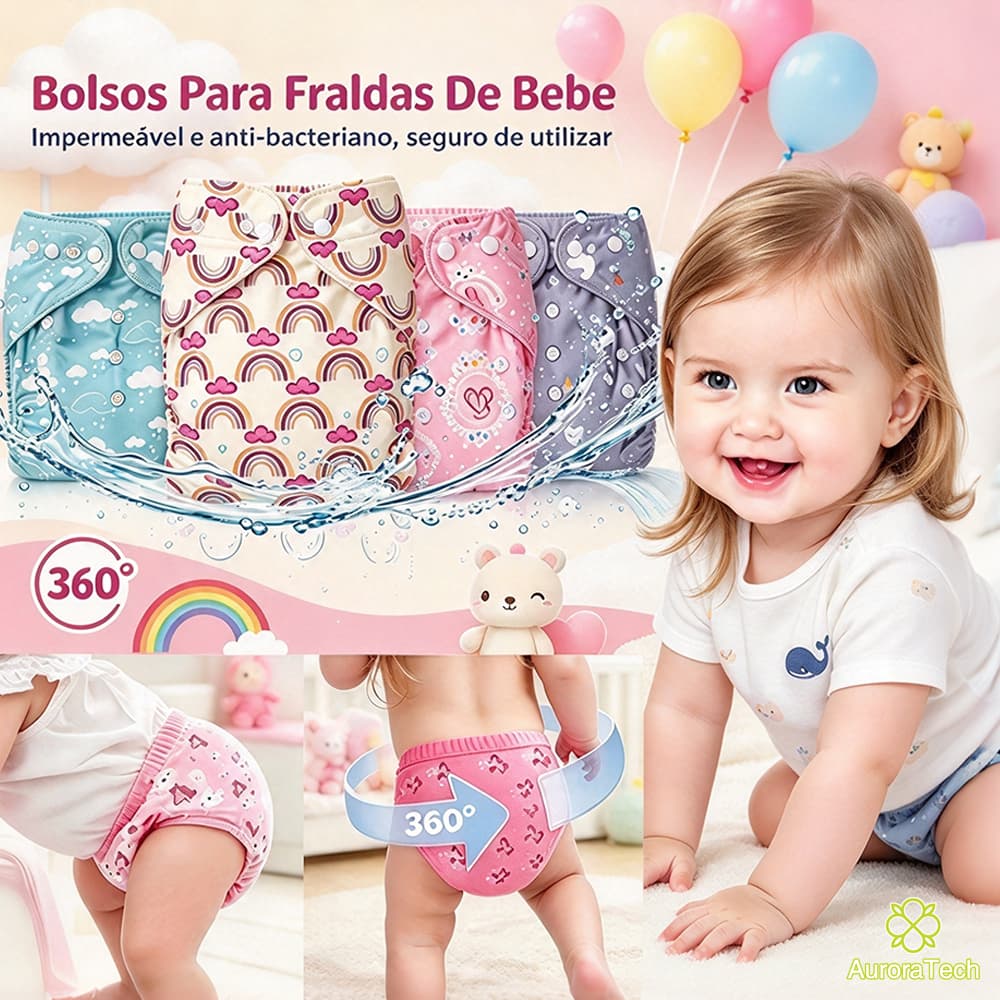 Fralda Reutilizável Impermeável Para Bebê Respirável E Segura Para Pele Sensível Ajustável Para Recém Nascido