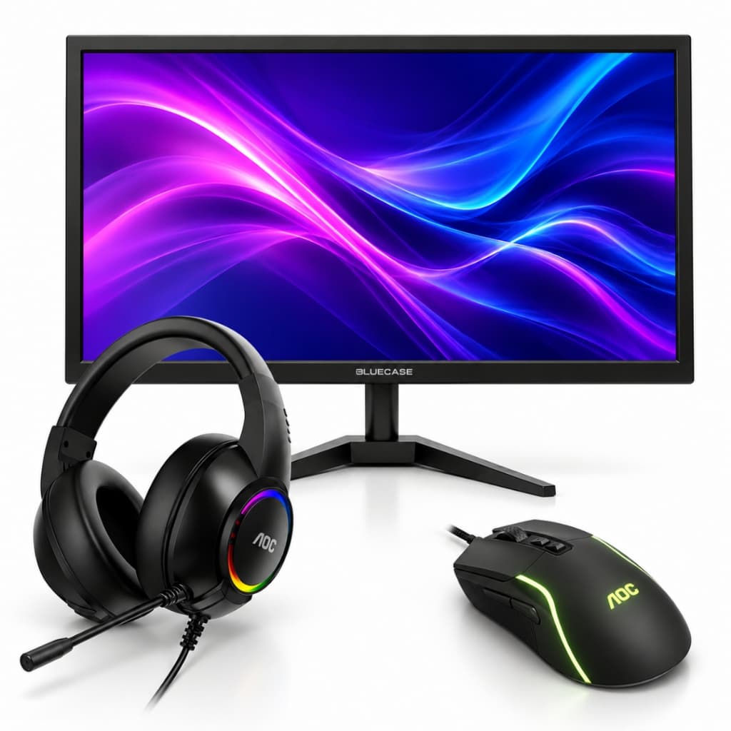 Kit Gamer Fone Headset e Mouse + Monitor 20 Polegadas Ajustável 75hz HDMI Jogos Games