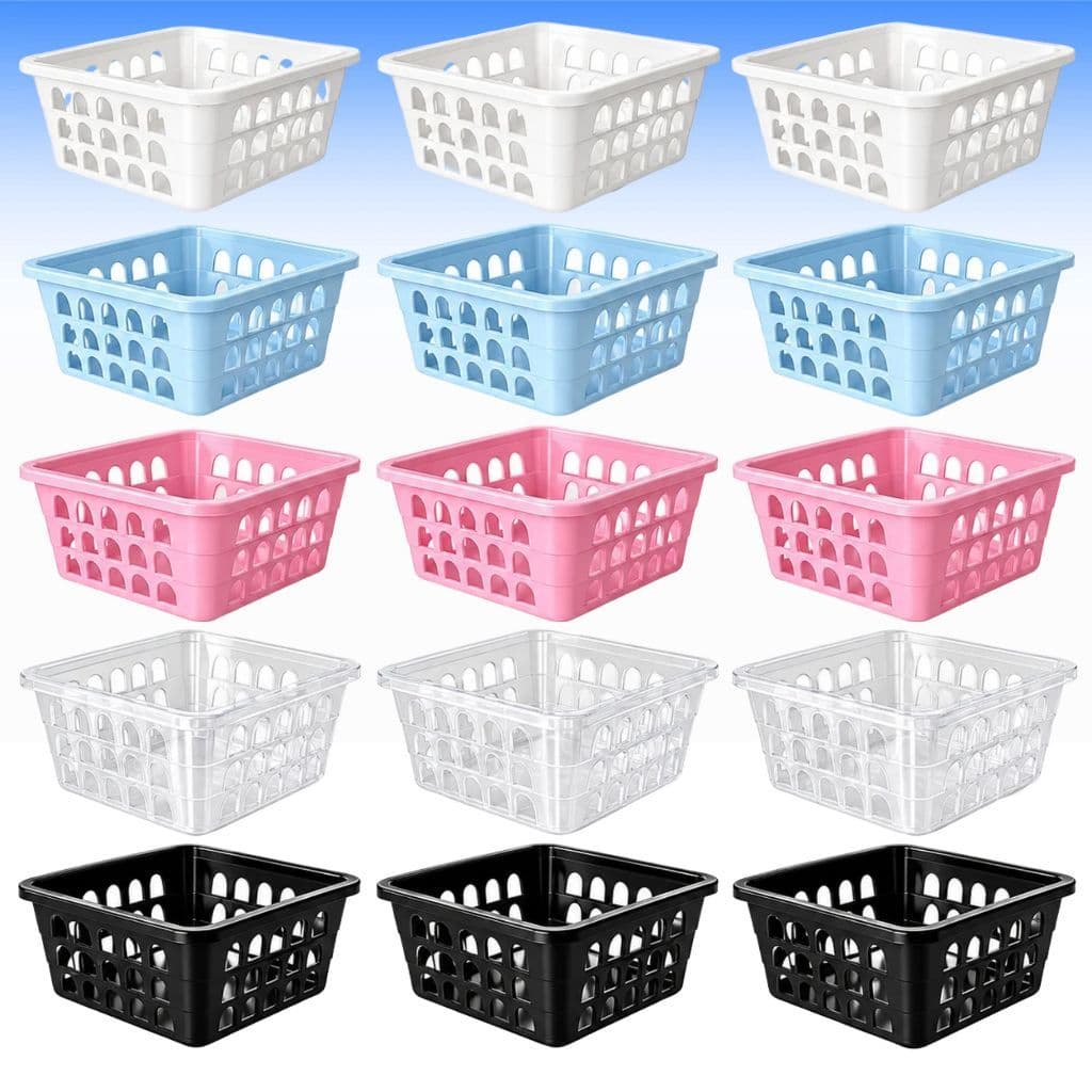 Kit 10 Cesto Organizador 16x12x6Cm Cestas Azul Branco Preto Transparente Rosa Para Gaveta Banheiro