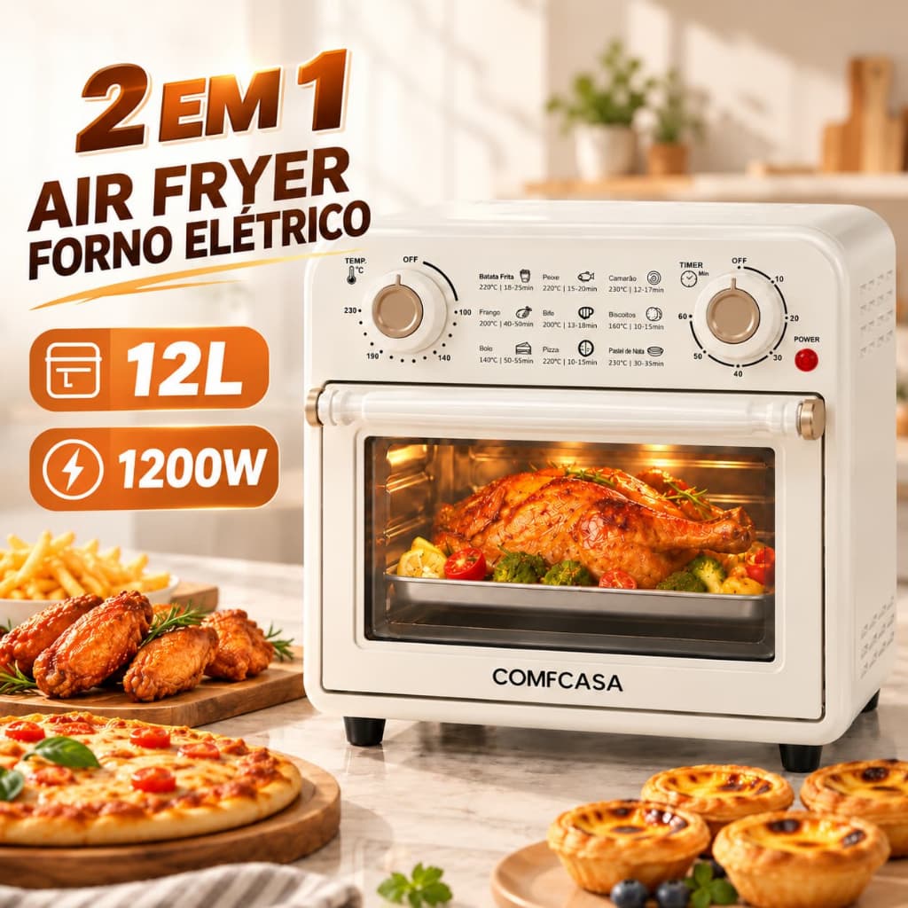 Air Fryer Forno 12L 1200W 127/220V Oven 2 em 1 Forno Elétrico Fritadeira Elétrica sem Óleo para Cozinha Familiar