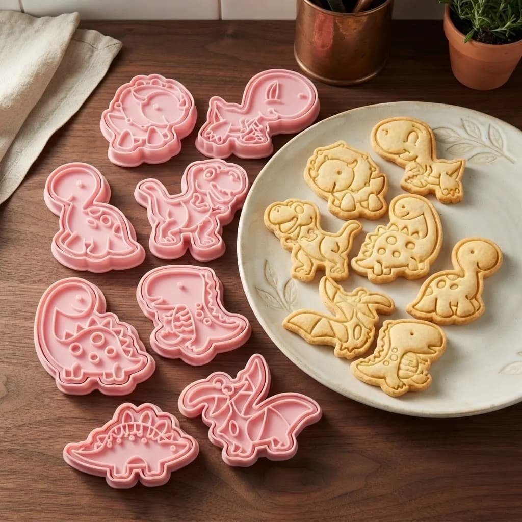 Kit 8 Cortador Marcador Biscoito Dinossauro Floresta Cookie Americano Massinha Modelar Confeitaria