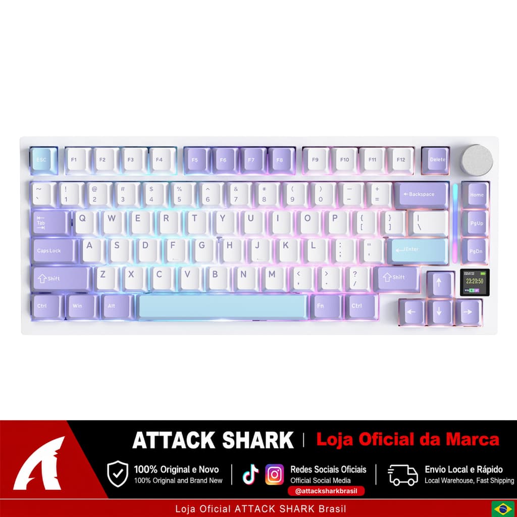 ATTACK SHARK X820 ULTRA Teclado Mecânico 75% Gasket, TFT, Knob, Hot-Swap, RGB, Tri-Mode