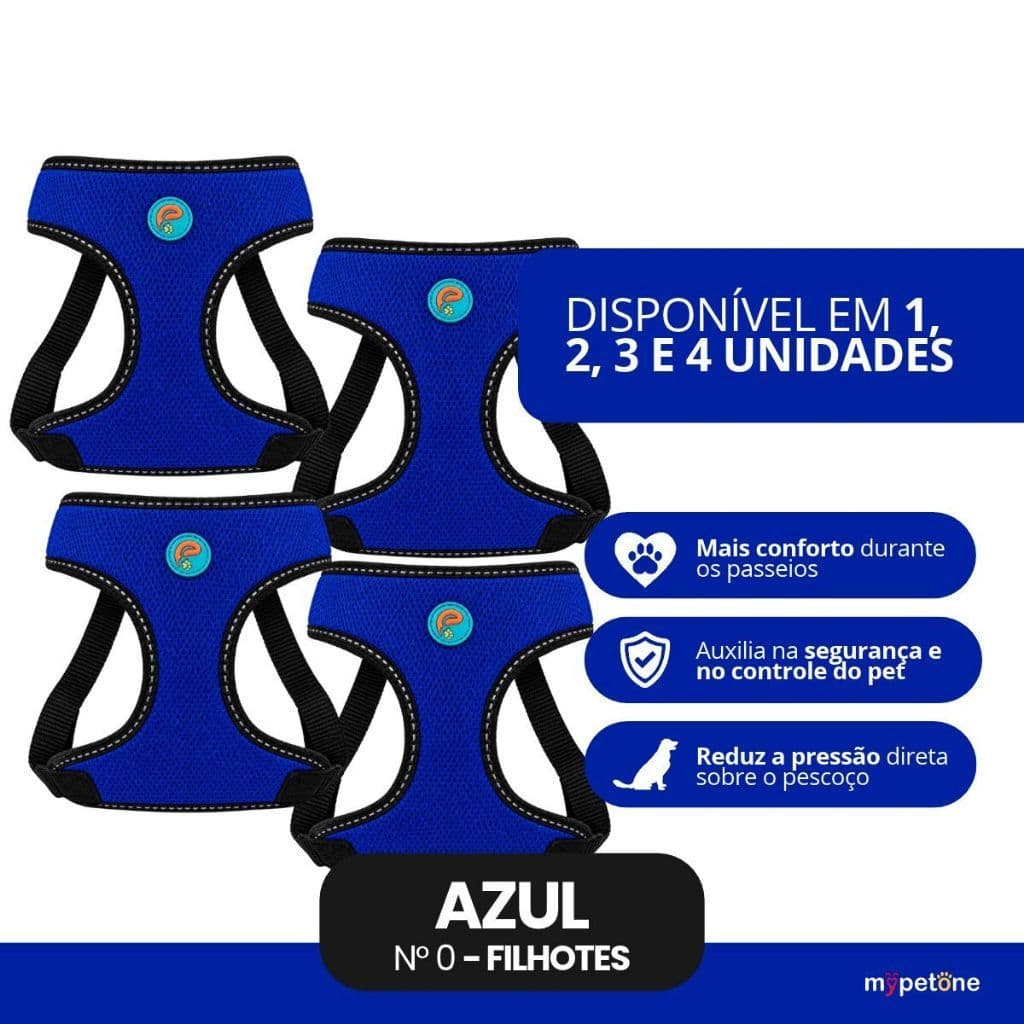 Coleira Peitoral Para Cachorros Filhotes Azul Com Guia Colete Confortável Respirável Flexível Cão E Gato Para Pet