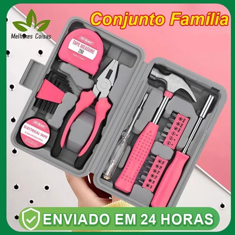 de Ferramentas Completo para Reparos em casa na Cor Rosa