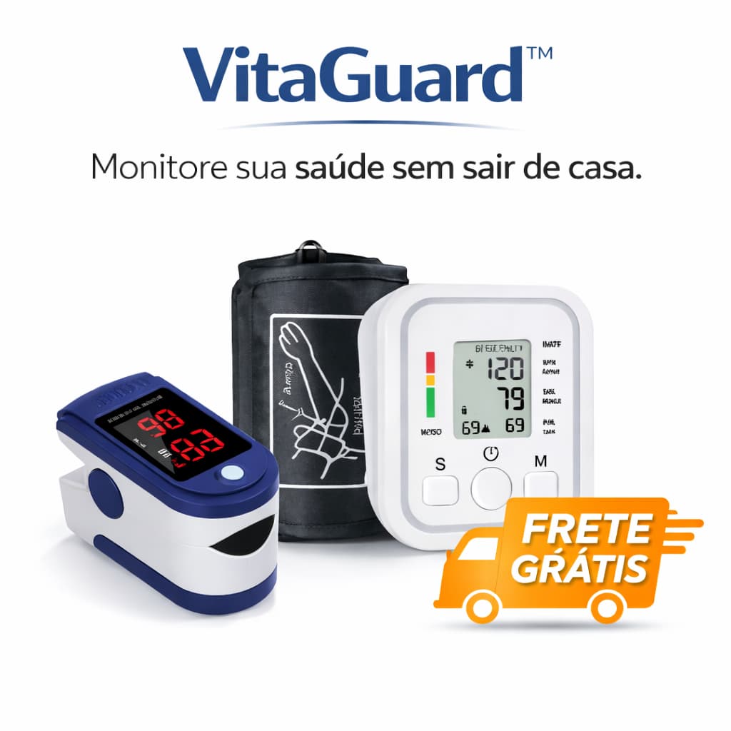 Kit Saúde em Casa VitaGuard™ – Oxímetro Digital de Dedo + Monitor de Pressão Arterial Automático de Braço | Frete Grátis