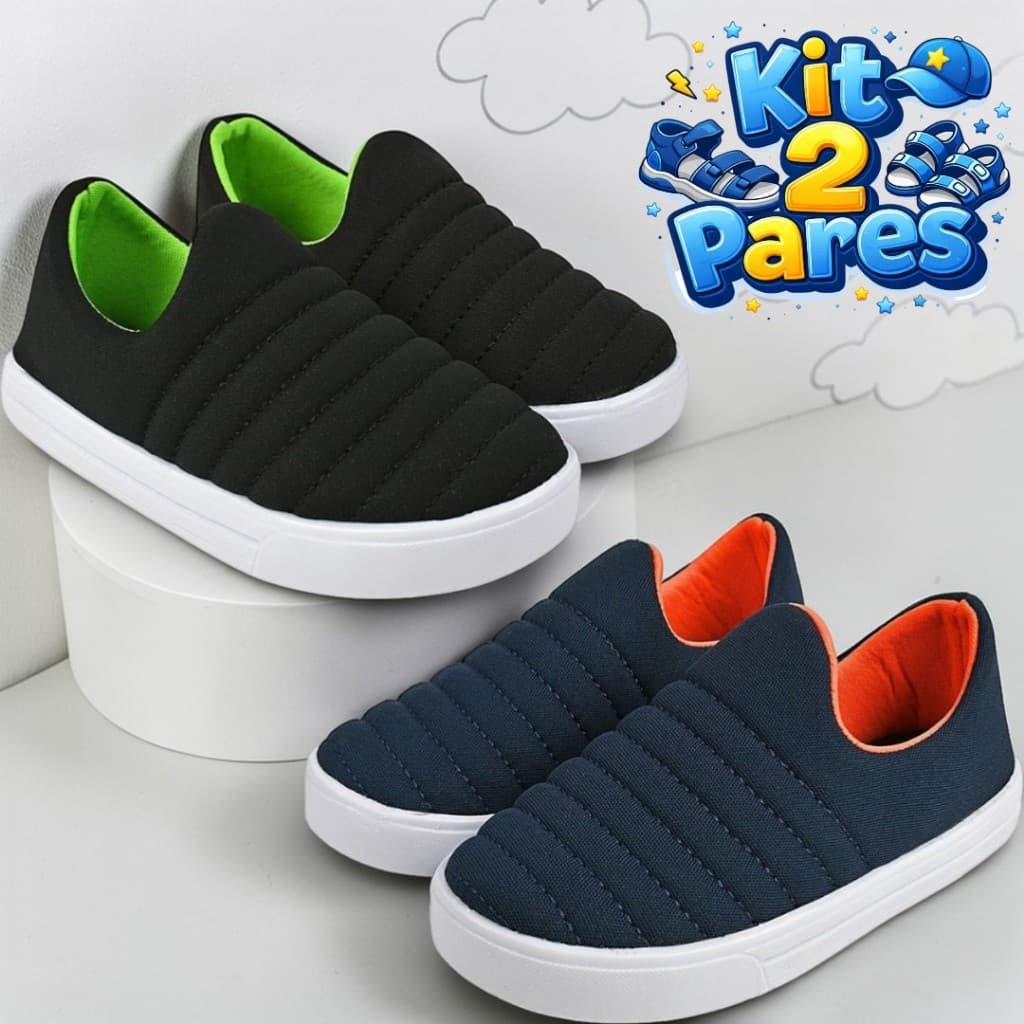 Kit 2 Pares Tênis Calce Fácil Leve Confortável Infantil Menino