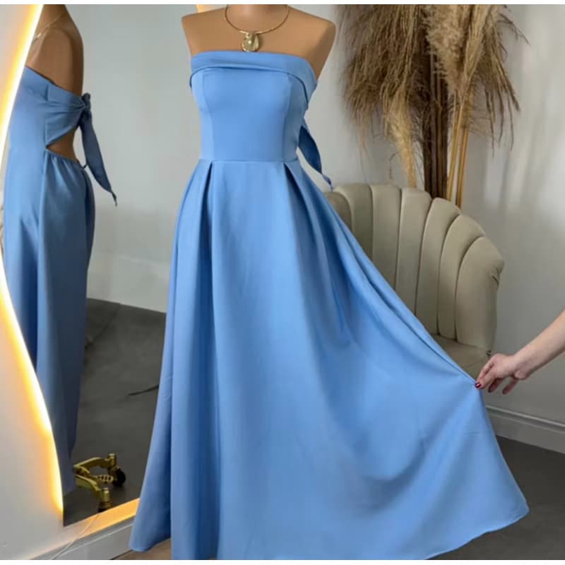 Vestido Longo Tomara que Caia Alfaiataria Amarração atrás Com Bojo