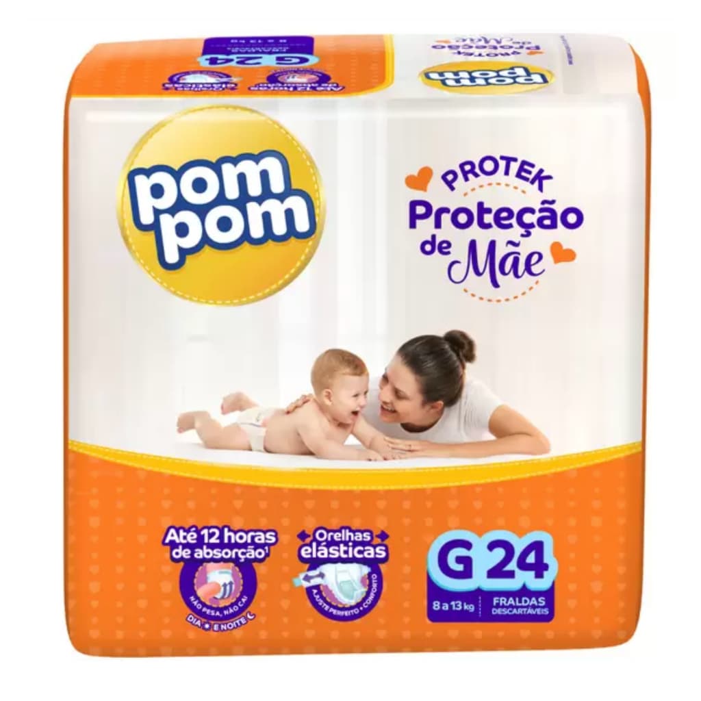 Fralda Pom Pom Protek Proteção De Mãe Jumbo G C/ 24 unidades