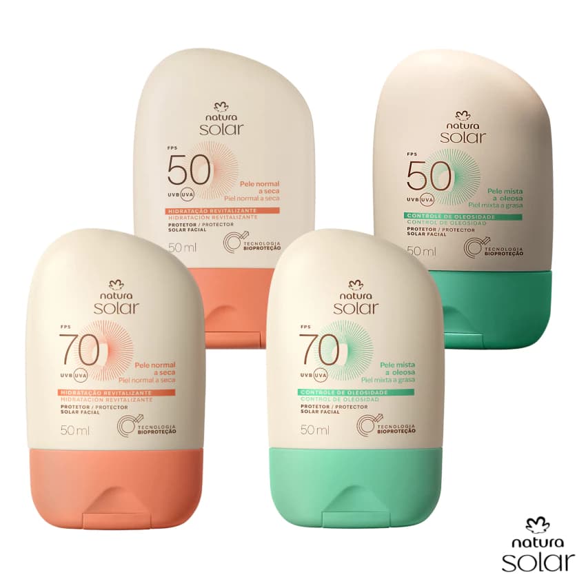 Natura protetor facial pele normal e seca FPS  FPS 50 ou 70 - 50ml: Pele Mista a Oleosa ou Pele Normal a Seca