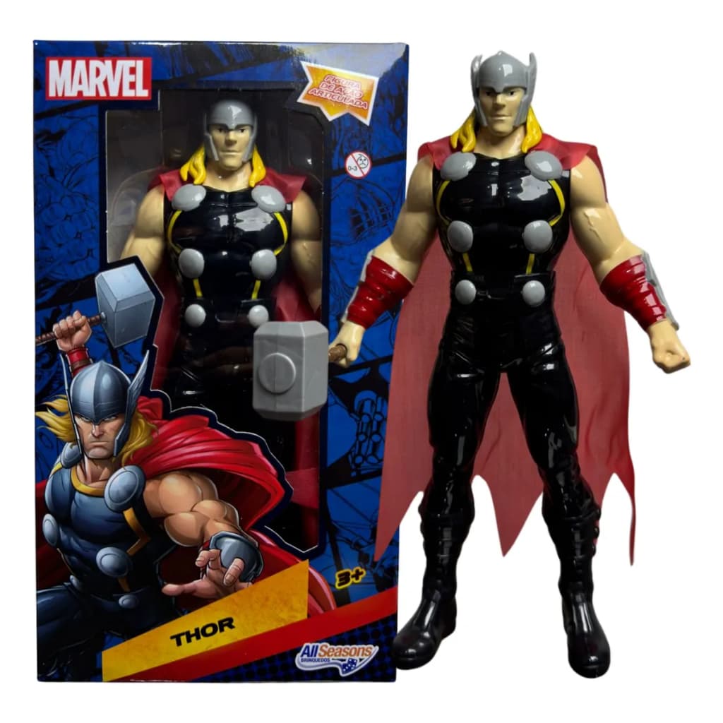 Boneco Thor Articulado 22cm Grande 9,5cm Pequeno Marvel Com Martelo e Capa Vingadores