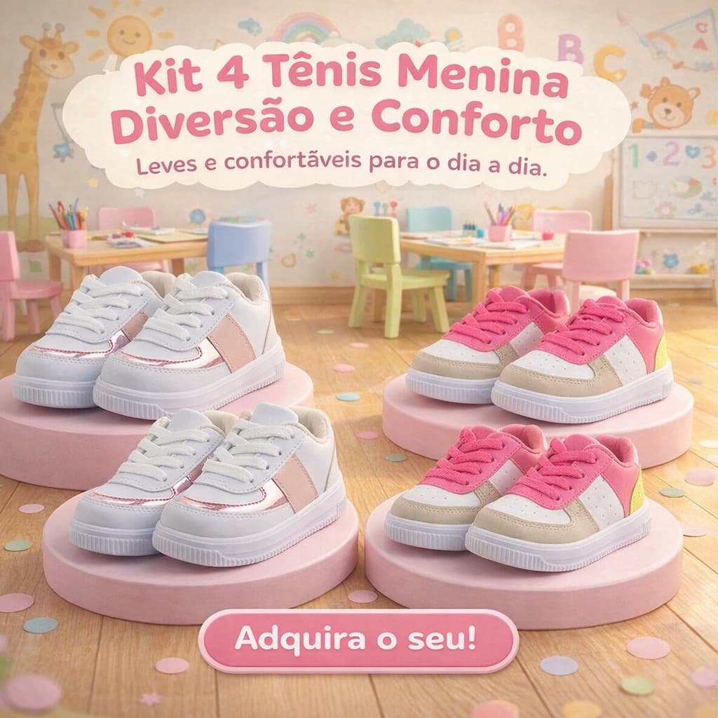 Kit 4 Tênis Leves De Menina | Confortáveis e Lindos Para o Dia a Dia 20 ao 27 | ADQUIRA O SEU!
